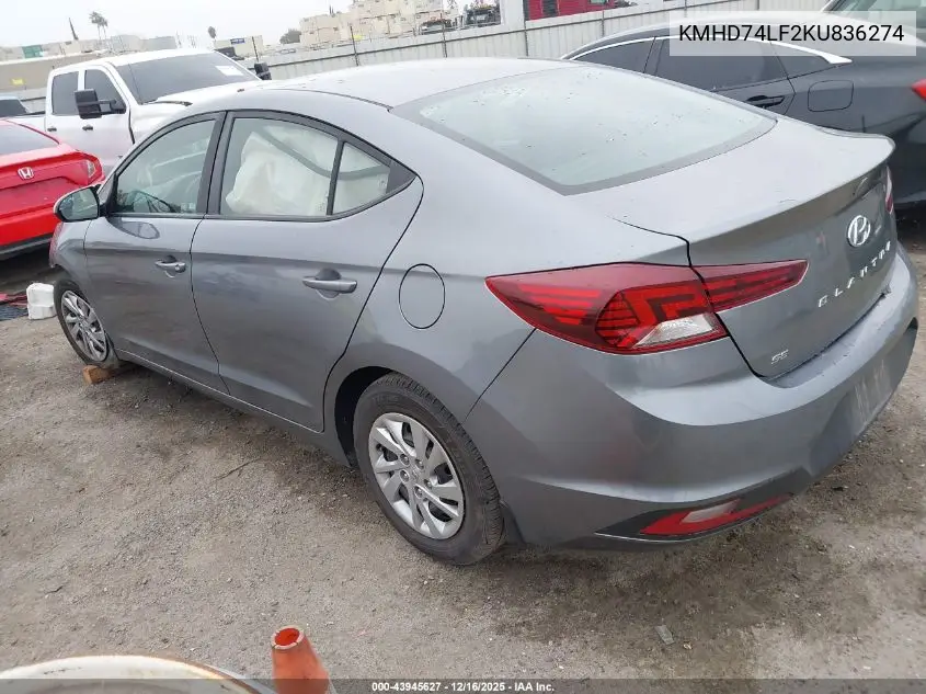 KMHD74LF2KU836274 2019 Hyundai Elantra Se