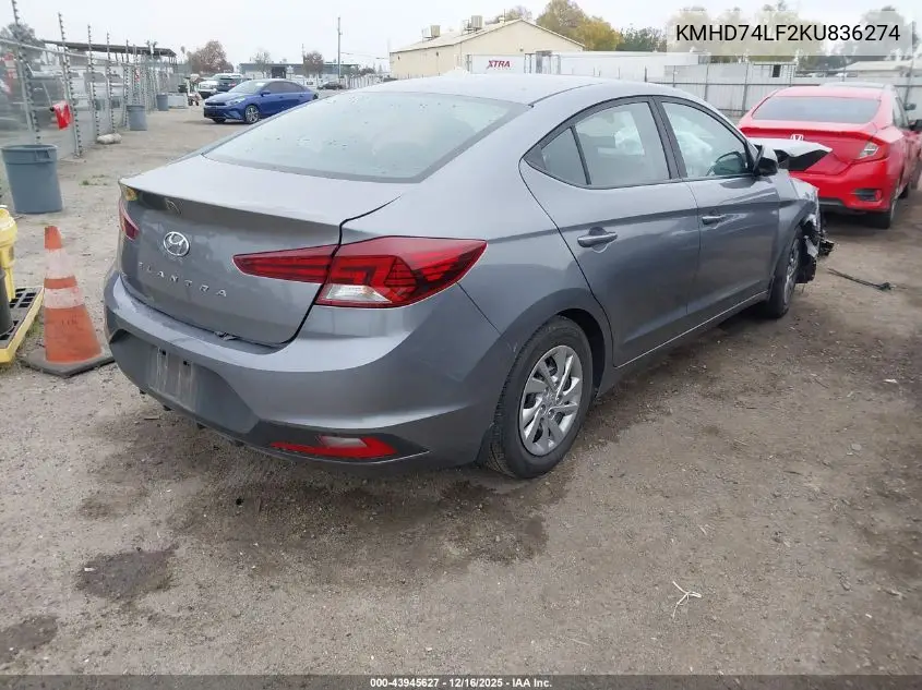 KMHD74LF2KU836274 2019 Hyundai Elantra Se