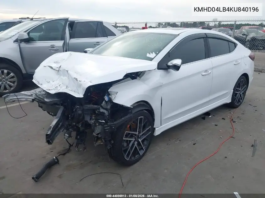 2019 Hyundai Elantra Sport VIN: KMHD04LB4KU840196 Lot: 44086913