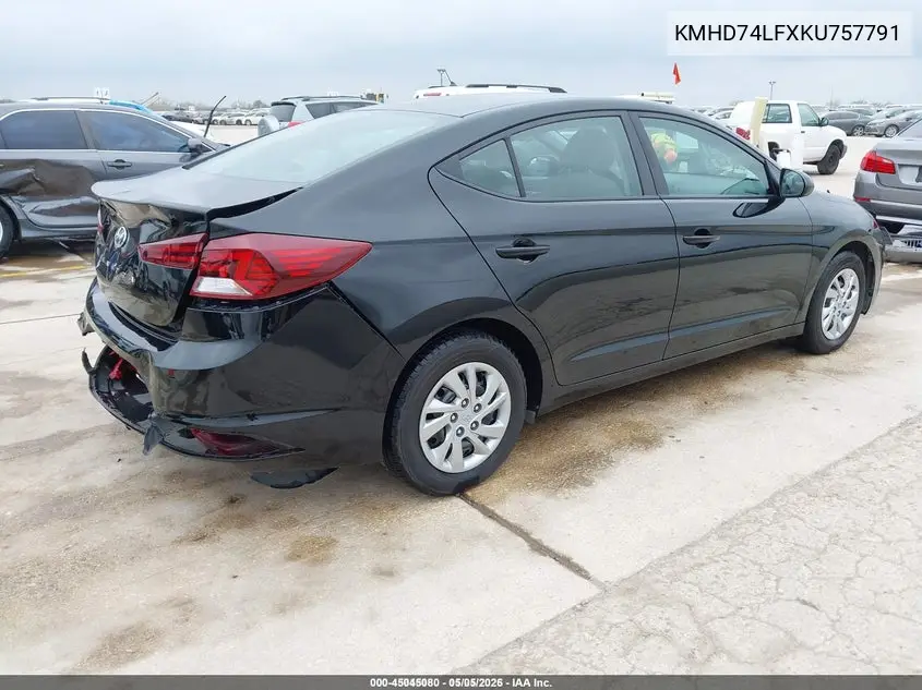 KMHD74LFXKU757791 2019 Hyundai Elantra Se