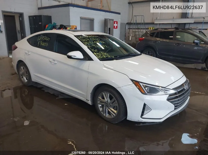 2020 Hyundai Elantra Preferred With Sun And Safety Package Auto Ivt VIN: KMHD84LF6LU922637 Lot: 12075260