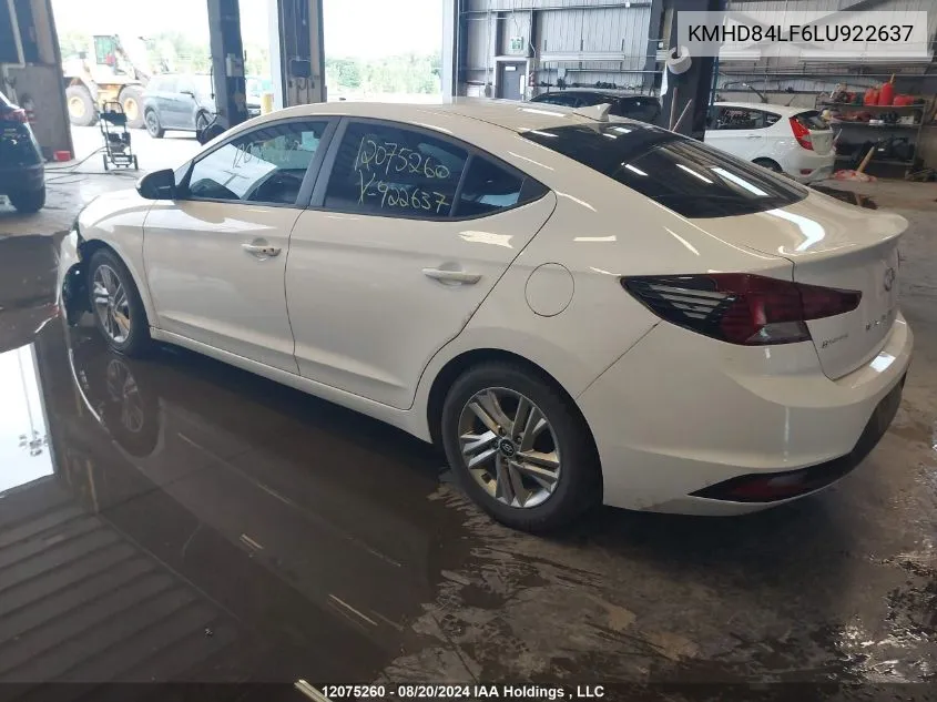 2020 Hyundai Elantra Preferred With Sun And Safety Package Auto Ivt VIN: KMHD84LF6LU922637 Lot: 12075260