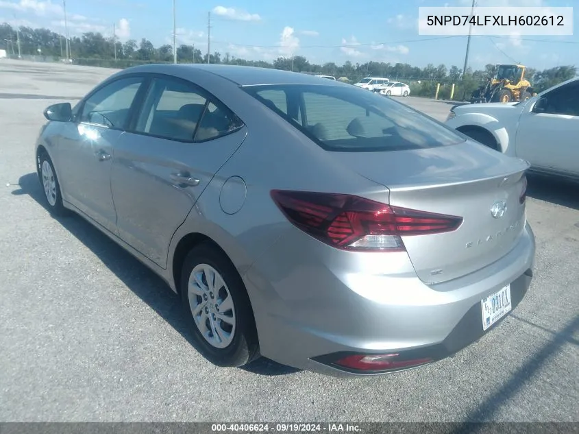 2020 Hyundai Elantra Se VIN: 5NPD74LFXLH602612 Lot: 40406624