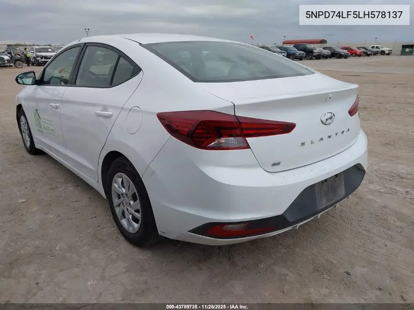 5NPD74LF5LH578137 2020 Hyundai Elantra Se