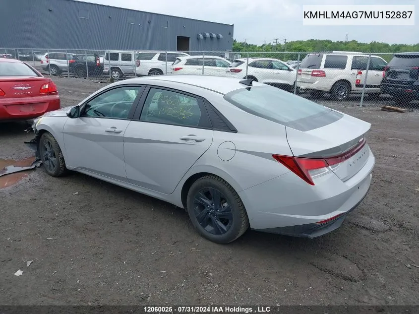 2021 Hyundai Elantra Sel VIN: KMHLM4AG7MU152887 Lot: 12060025