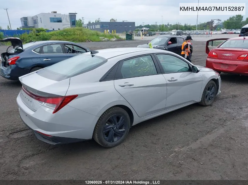 2021 Hyundai Elantra Sel VIN: KMHLM4AG7MU152887 Lot: 12060025