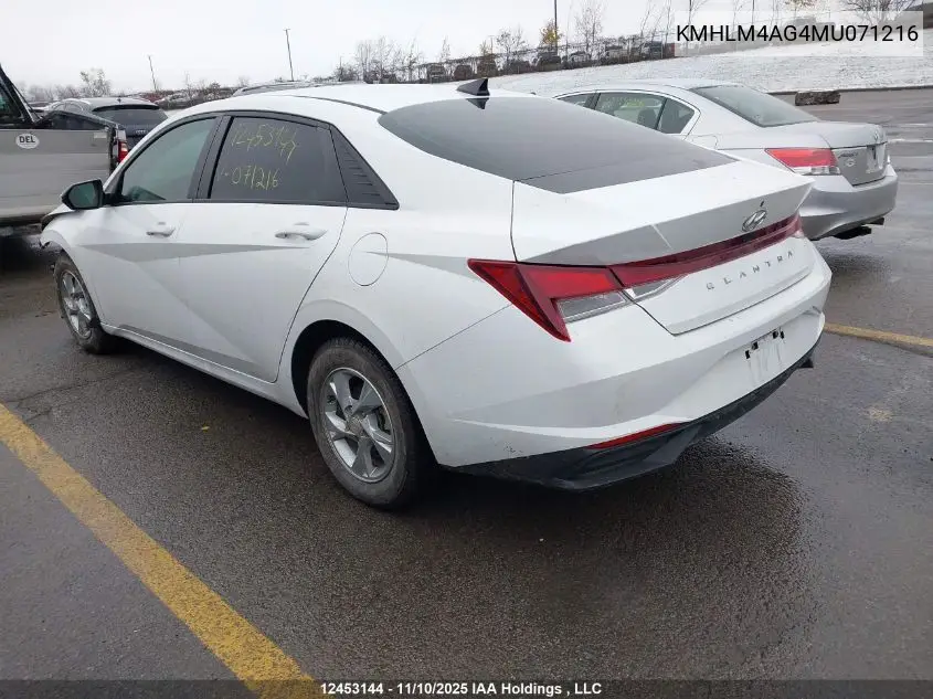 KMHLM4AG4MU071216 2021 Hyundai Elantra Sel