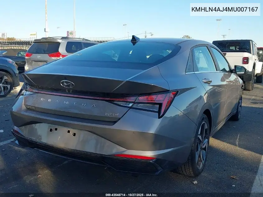 KMHLN4AJ4MU007167 2021 Hyundai Elantra Hybrid Limited