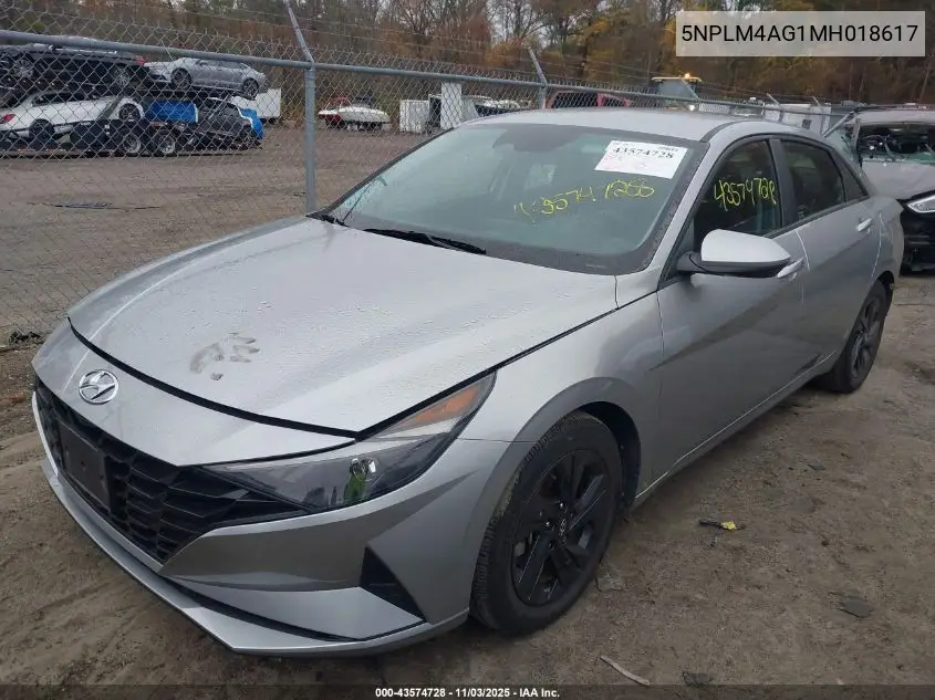 5NPLM4AG1MH018617 2021 Hyundai Elantra Sel