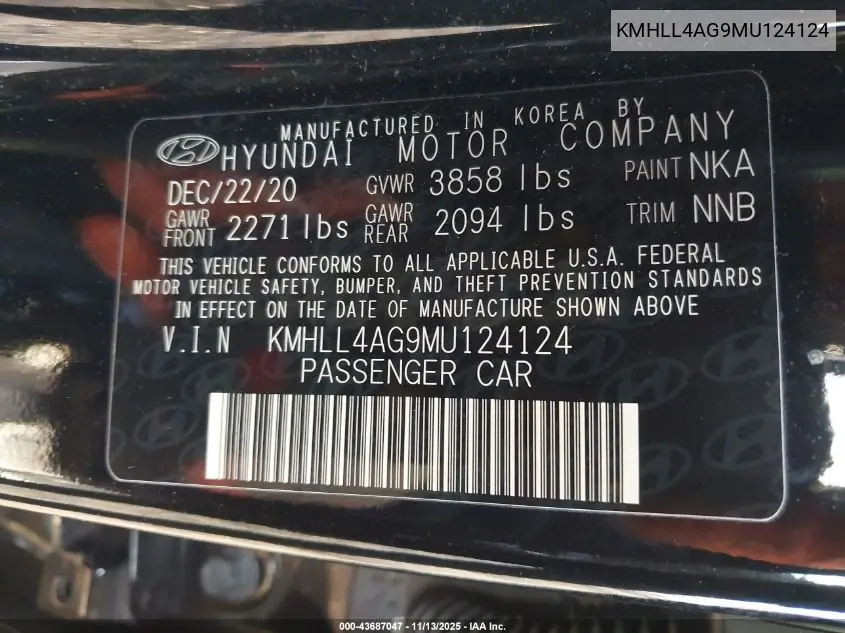 KMHLL4AG9MU124124 2021 Hyundai Elantra Se