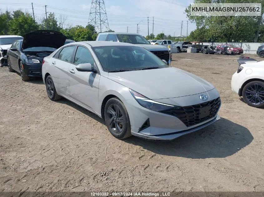 2022 Hyundai Elantra Sel VIN: KMHLM4AG8NU267662 Lot: 12103382