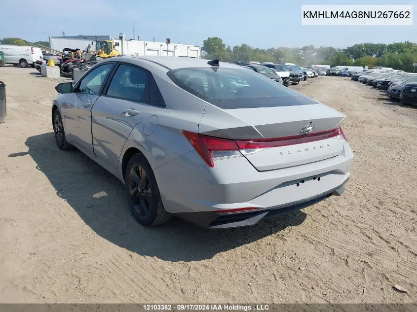 2022 Hyundai Elantra Sel VIN: KMHLM4AG8NU267662 Lot: 12103382