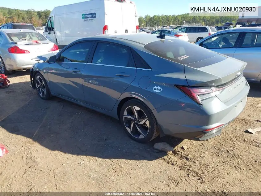 KMHLN4AJXNU020930 2022 Hyundai Elantra Hybrid Limited