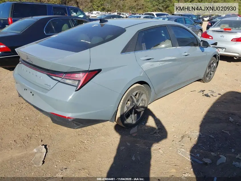 KMHLN4AJXNU020930 2022 Hyundai Elantra Hybrid Limited