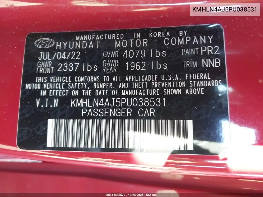 KMHLN4AJ5PU038531 2023 Hyundai Elantra Hybrid Limited