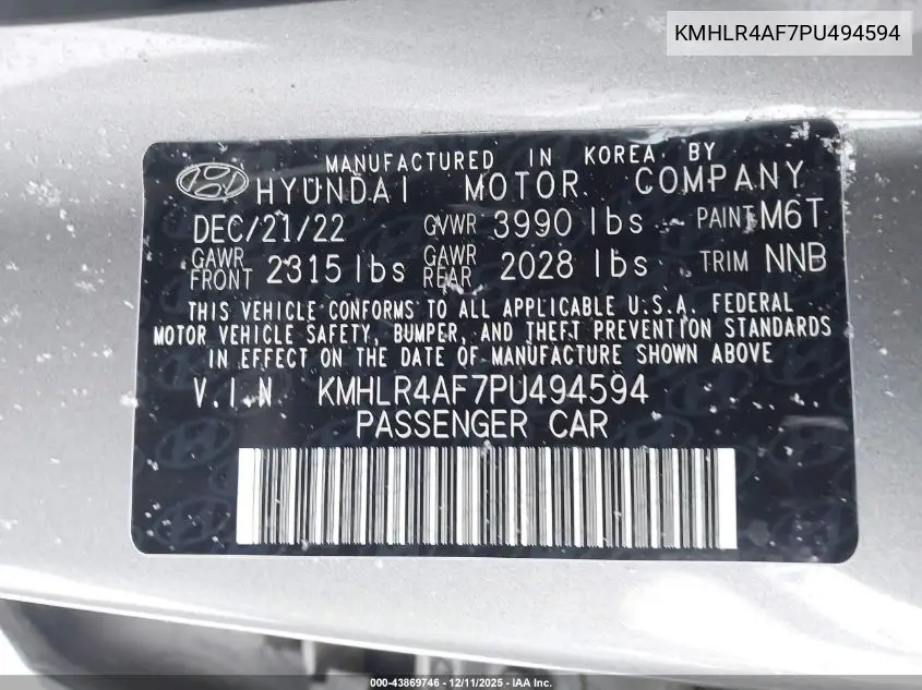 KMHLR4AF7PU494594 2023 Hyundai Elantra N Line