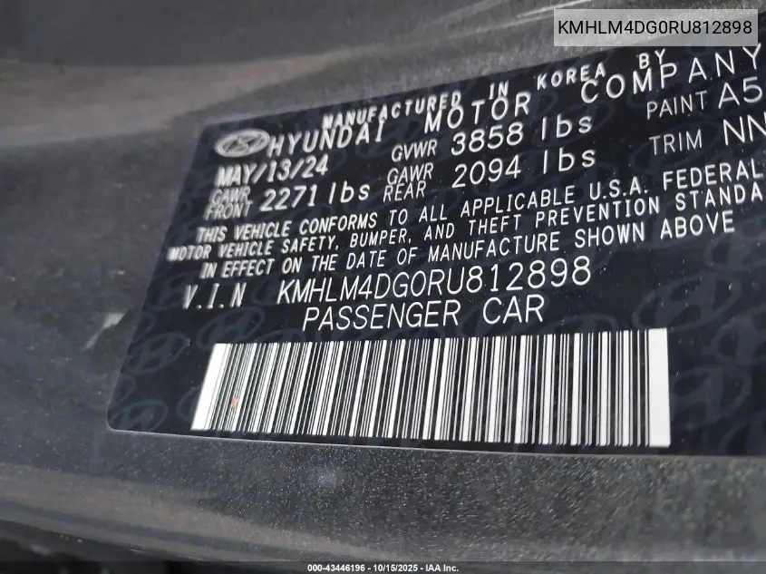 KMHLM4DG0RU812898 2024 Hyundai Elantra Sel