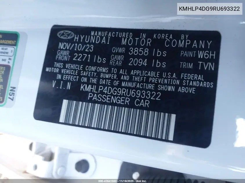 KMHLP4DG9RU693322 2024 Hyundai Elantra Limited