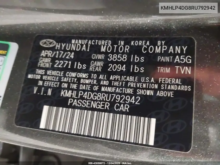 KMHLP4DG8RU792942 2024 Hyundai Elantra Limited
