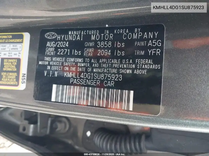 KMHLL4DG1SU875923 2025 Hyundai Elantra Se