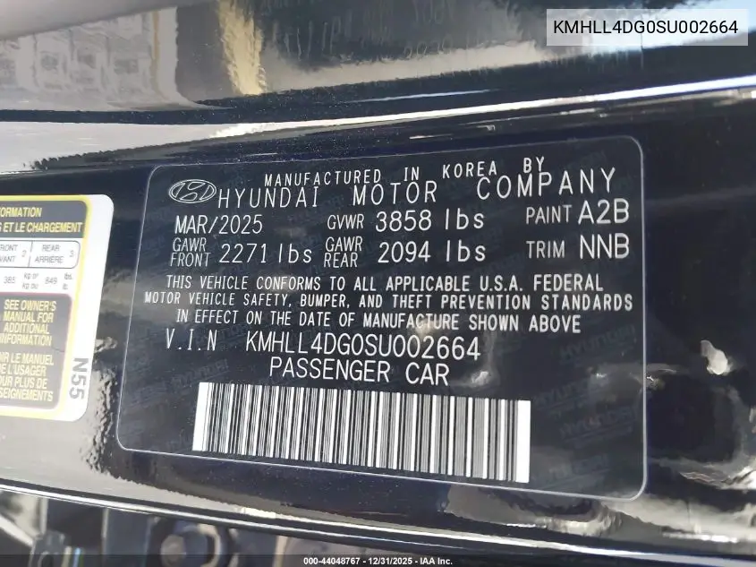 KMHLL4DG0SU002664 2025 Hyundai Elantra Se