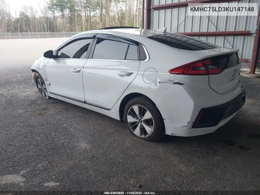 KMHC75LD3KU147148 2019 Hyundai Ioniq Plug-In Hybrid Limited