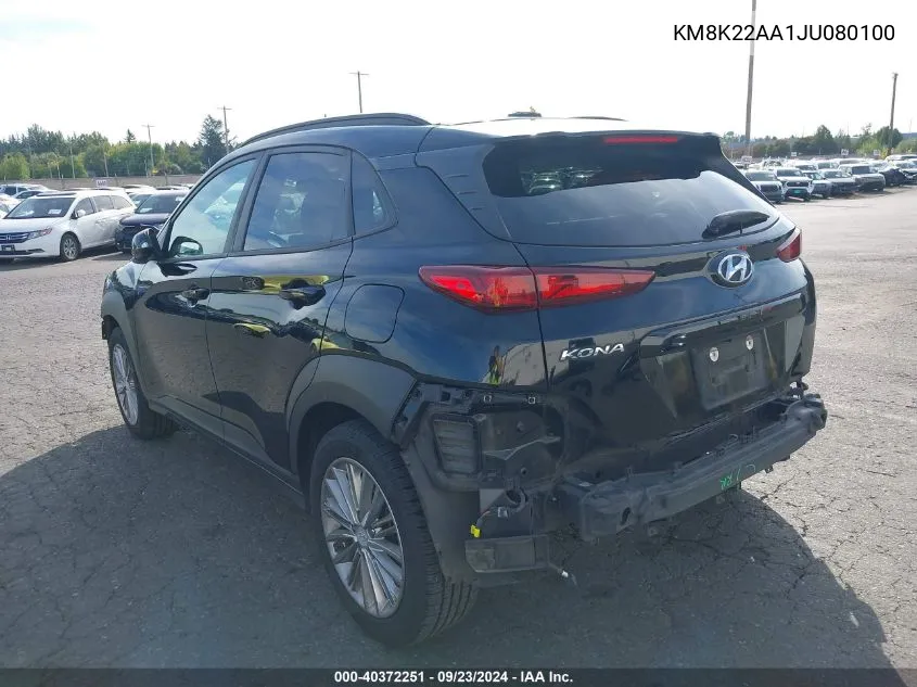 2018 Hyundai Kona Sel VIN: KM8K22AA1JU080100 Lot: 40372251