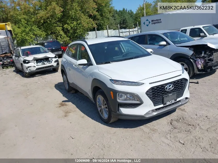 2019 Hyundai Kona Sel VIN: KM8K2CAA5KU362232 Lot: 12069699