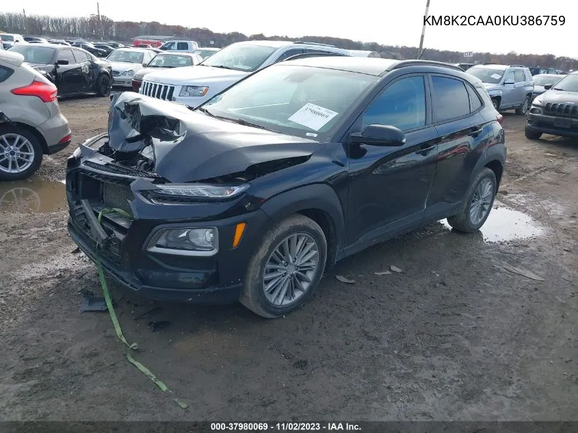 2019 Hyundai Kona Sel VIN: KM8K2CAA0KU386759 Lot: 37980069