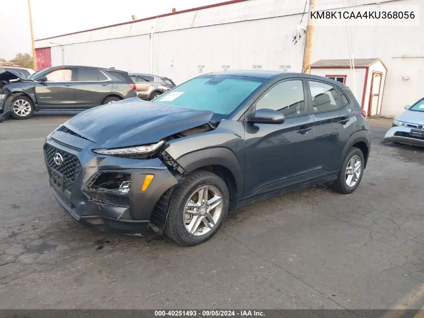 2019 Hyundai Kona Se VIN: KM8K1CAA4KU368056 Lot: 40251493