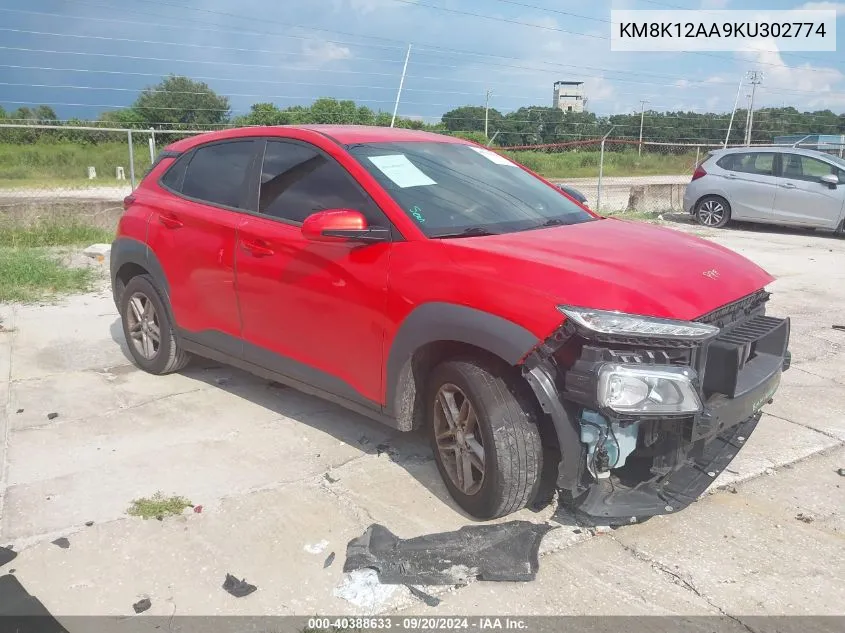 2019 Hyundai Kona Se VIN: KM8K12AA9KU302774 Lot: 40388633