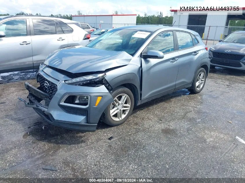 2020 Hyundai Kona Se VIN: KM8K12AA6LU443755 Lot: 40384067