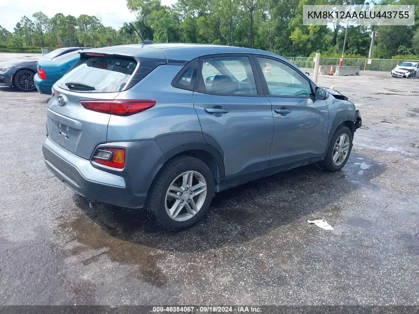 2020 Hyundai Kona Se VIN: KM8K12AA6LU443755 Lot: 40384067