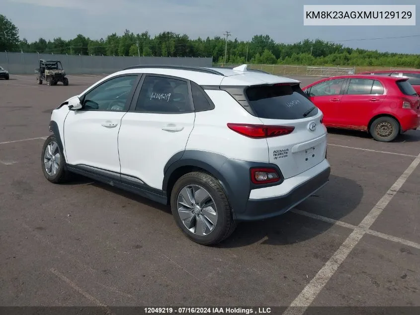 2021 Hyundai Kona Sel VIN: KM8K23AGXMU129129 Lot: 12049219