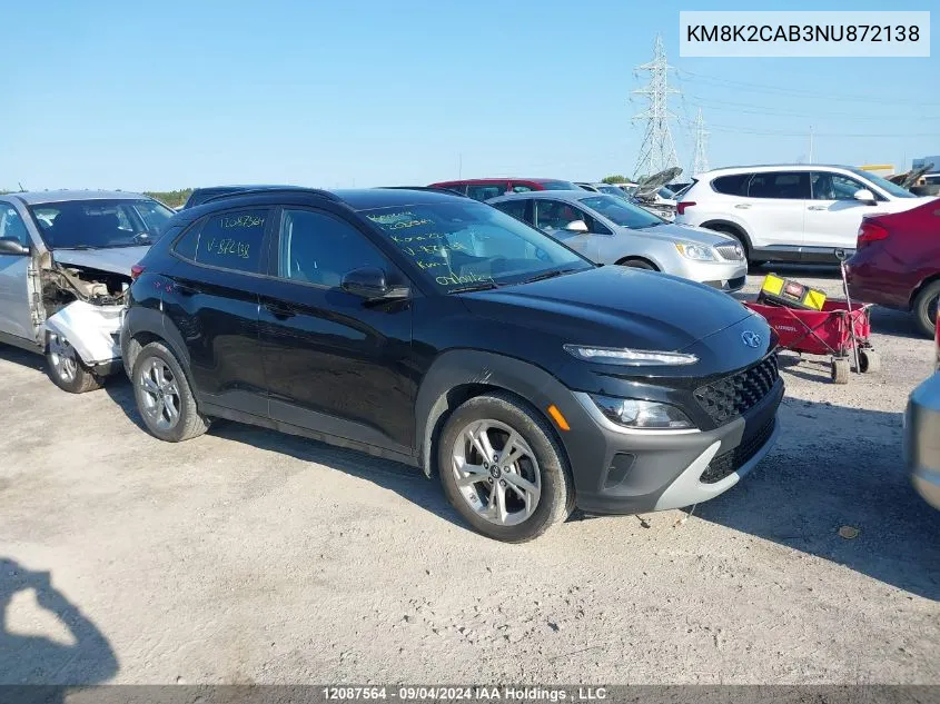 2022 Hyundai Kona Preferred Awd VIN: KM8K2CAB3NU872138 Lot: 12087564