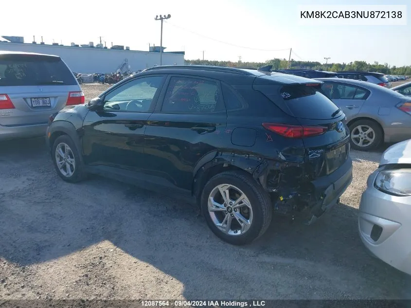 2022 Hyundai Kona Preferred Awd VIN: KM8K2CAB3NU872138 Lot: 12087564