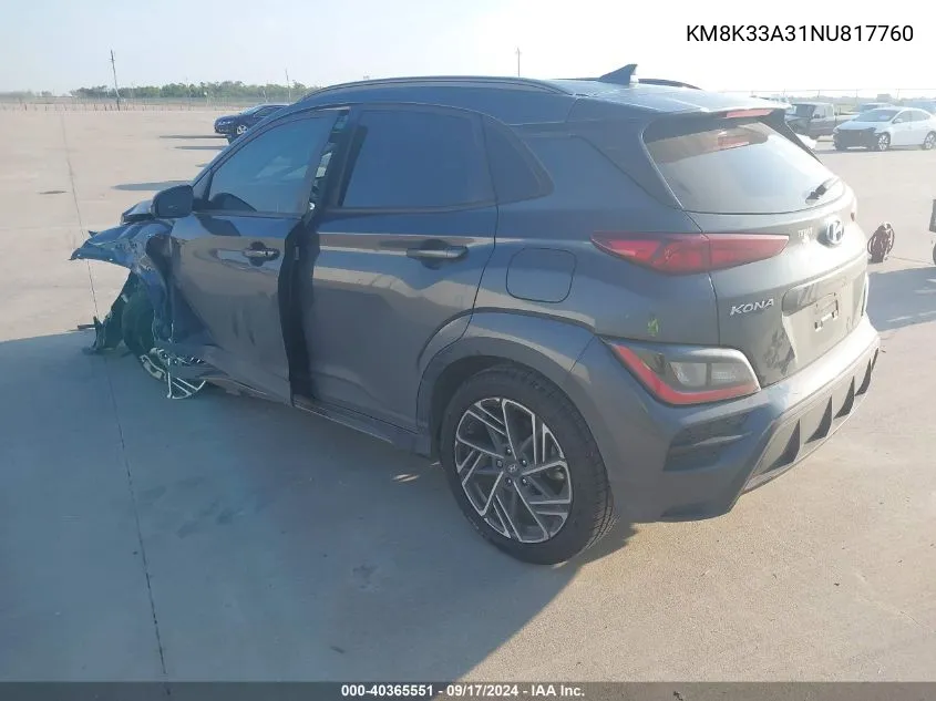 KM8K33A31NU817760 2022 Hyundai Kona N Line