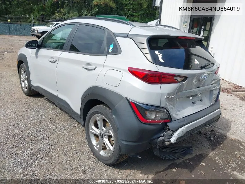 2022 Hyundai Kona Sel VIN: KM8K6CAB4NU864019 Lot: 40387823