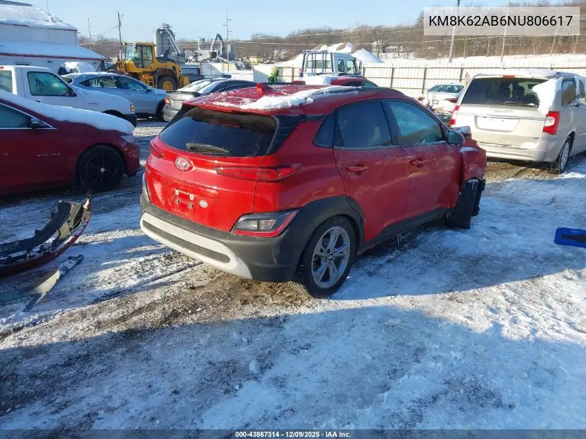 KM8K62AB6NU806617 2022 Hyundai Kona Sel