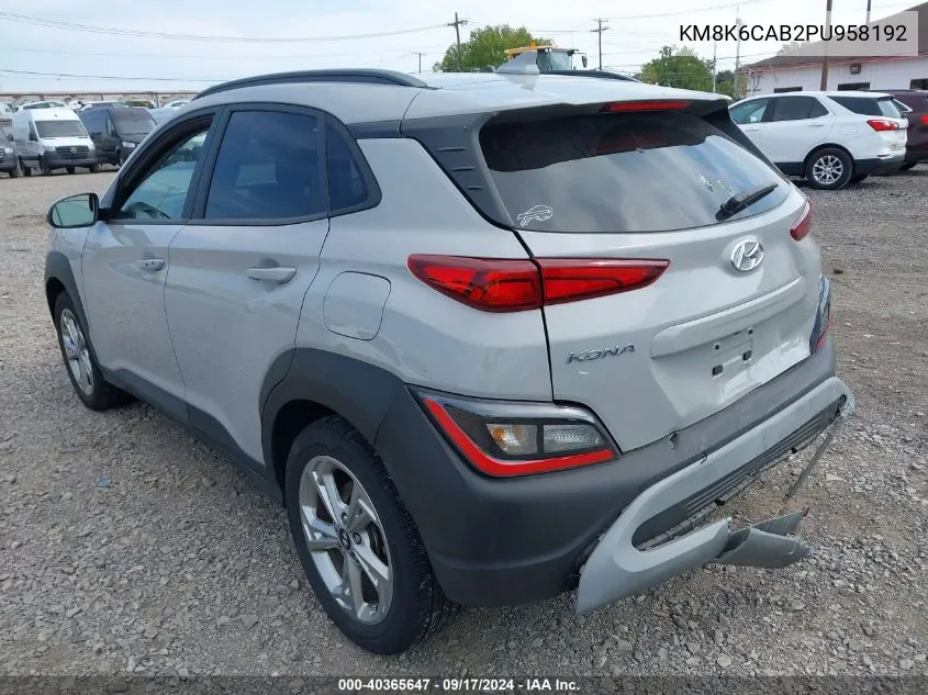 2023 Hyundai Kona Sel VIN: KM8K6CAB2PU958192 Lot: 40365647