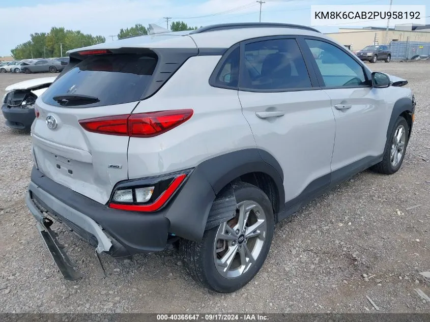 2023 Hyundai Kona Sel VIN: KM8K6CAB2PU958192 Lot: 40365647