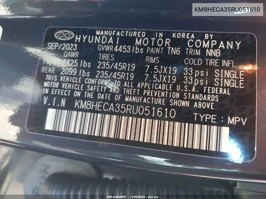 KM8HECA35RU051610 2024 Hyundai Kona Limited