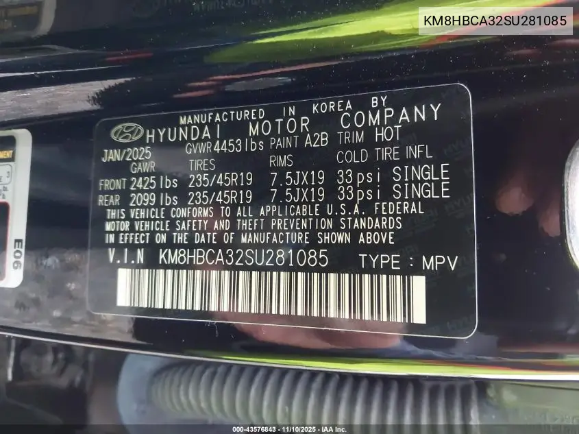 KM8HBCA32SU281085 2025 Hyundai Kona N Line S