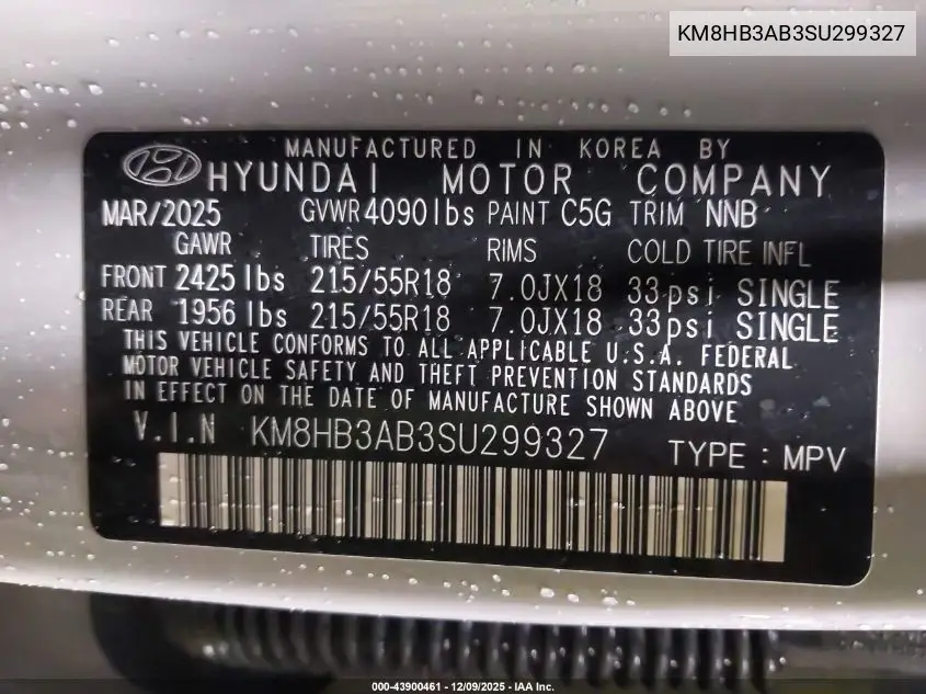 KM8HB3AB3SU299327 2025 Hyundai Kona Sel