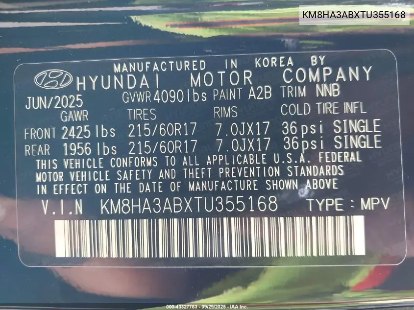 KM8HA3ABXTU355168 2026 Hyundai Kona Se