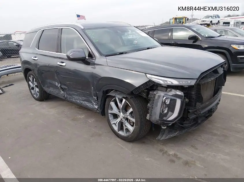 2021 Hyundai Palisade Sel VIN: KM8R44HEXMU316020 Lot: 44477997