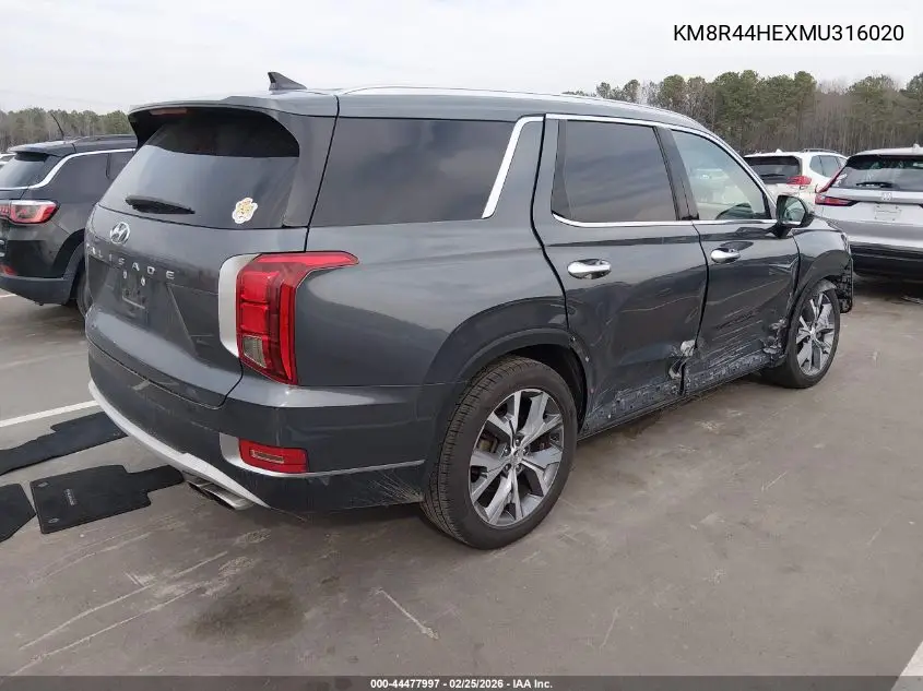 2021 Hyundai Palisade Sel VIN: KM8R44HEXMU316020 Lot: 44477997