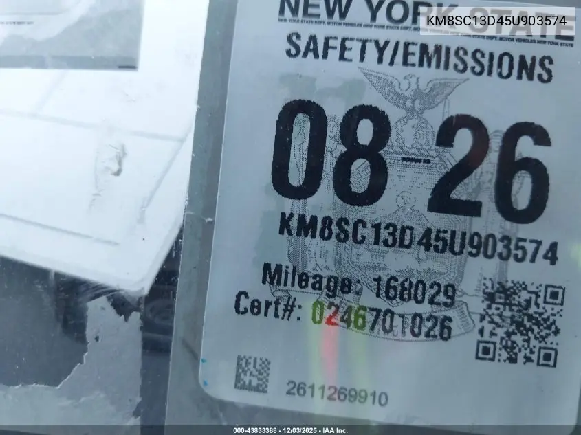 KM8SC13D45U903574 2005 Hyundai Santa Fe Gls