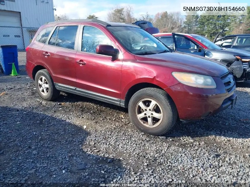 5NMSG73DX8H154660 2008 Hyundai Santa Fe Gls