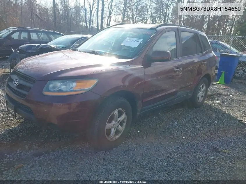 5NMSG73DX8H154660 2008 Hyundai Santa Fe Gls